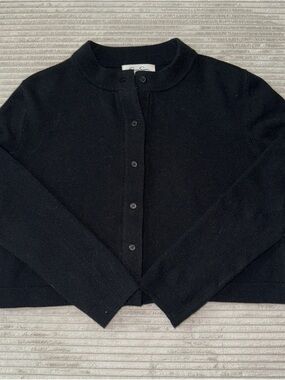 Jessica Simpson Black Button-Front Crew Cardigan